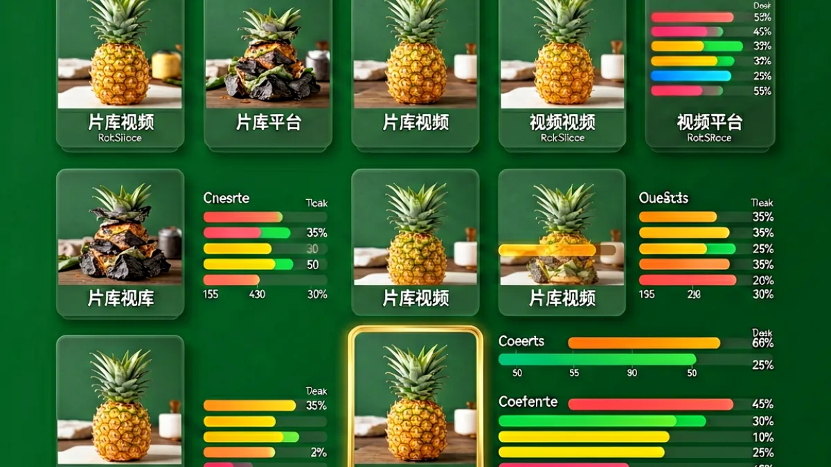 用户评测页面展示菠萝视频与主流视频平台的多维对比数据，左侧为平台图标竖排列表，右侧显示各项评分柱状图